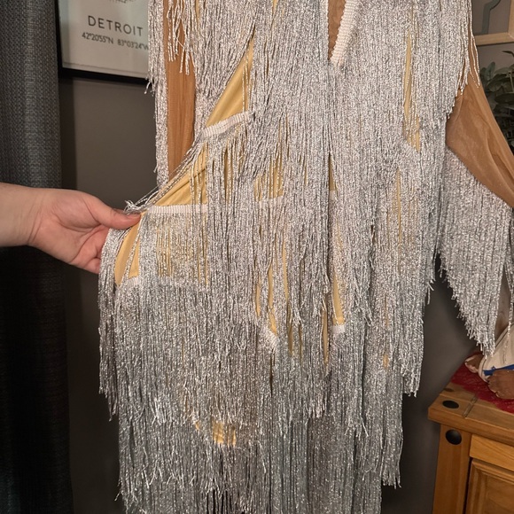 XPlusWear Silver and Tan Fringe Romper - Picture 4 of 7